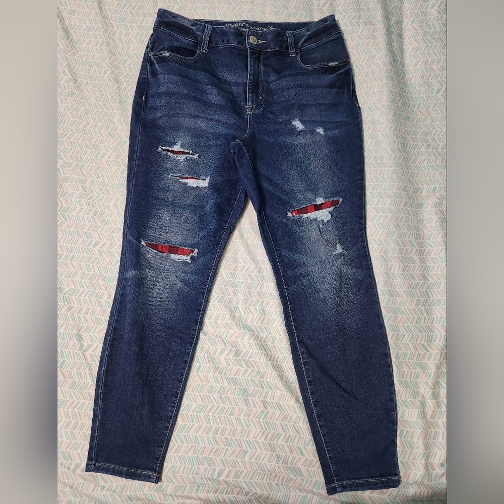 Maurices Dark Blue Distressed Skinny Jeans